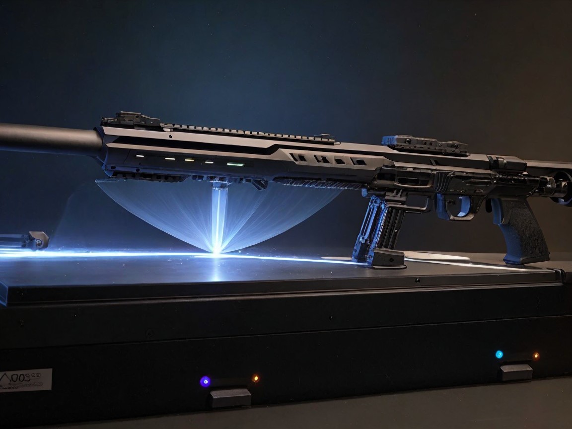 Modern Firearm with Tactical Accessories and Blue Light