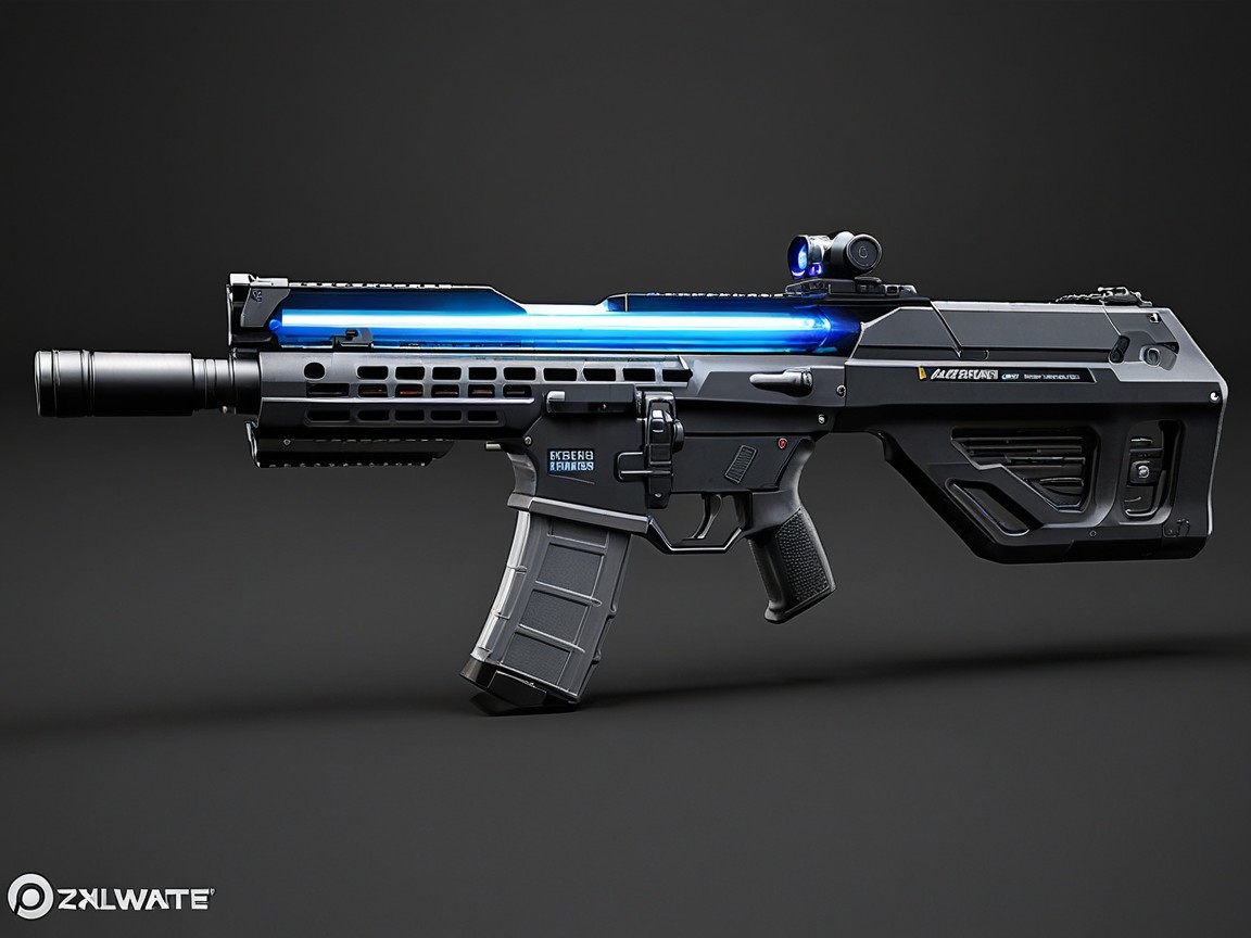 Modern Sci-Fi Rifle with Blue Illumination and Scope