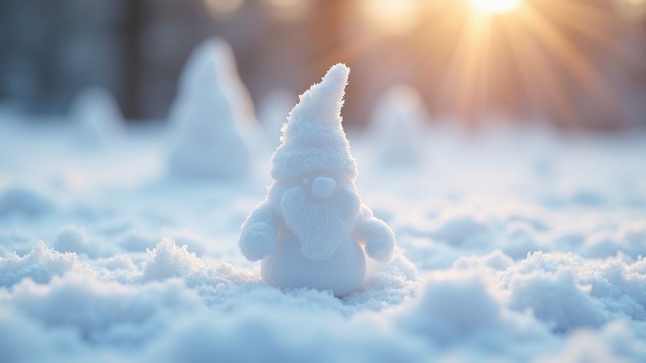 Whimsical Snow Gnome in Serene Winter Landscape
