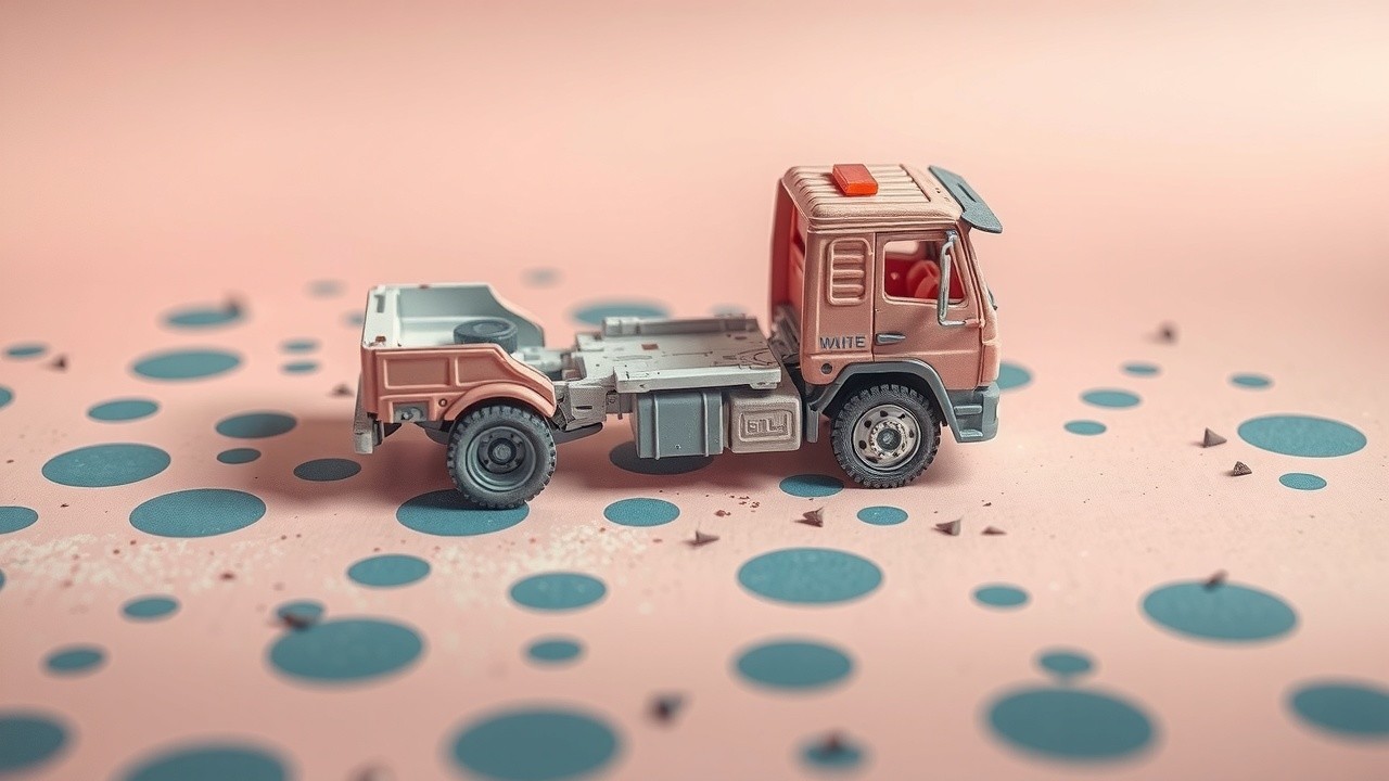 Detailed Model Truck on Pink Surface with Patterns