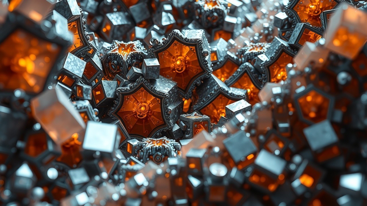 Intricate 3D Geometric Composition in Metallic Hues