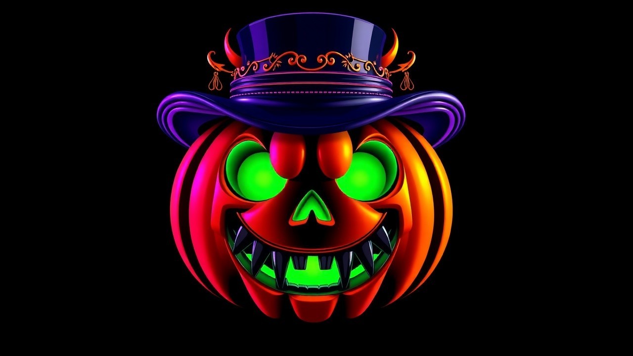 Vibrant Pumpkin Head with Top Hat for Halloween Theme