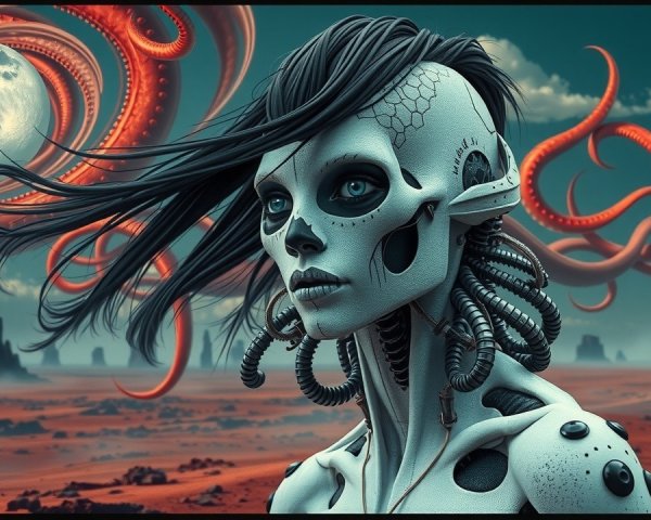 Futuristic Humanoid Robot in Surreal Landscape