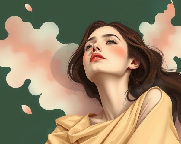 Serene Portrait of a Young Woman in Pastel Clouds