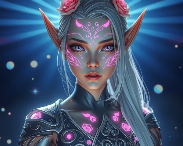 Elven Warrior with Silver Hair and Celestial Armor