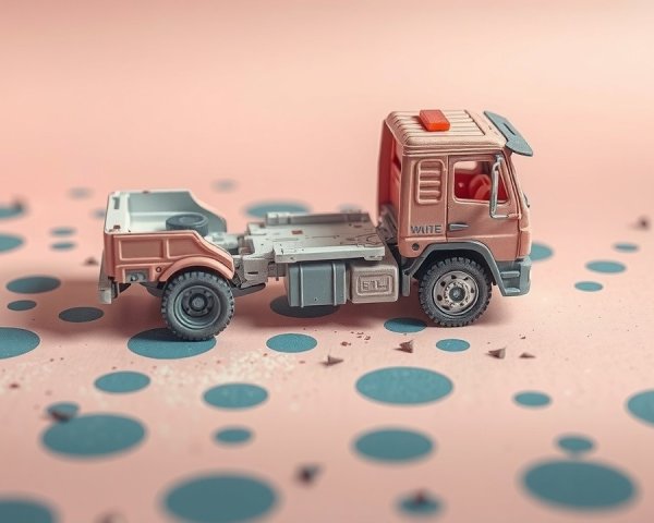 Detailed Model Truck on Pink Surface with Patterns