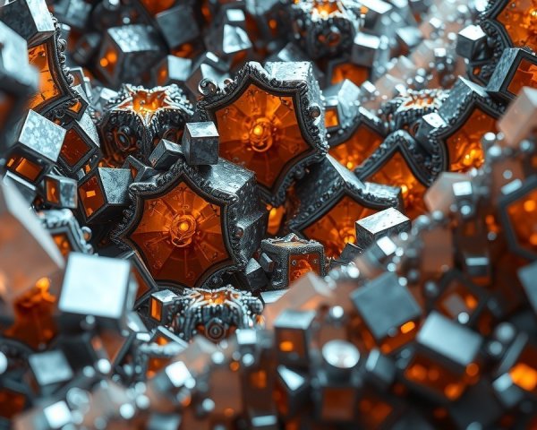Intricate 3D Geometric Composition in Metallic Hues