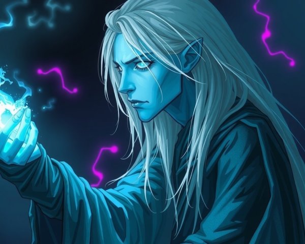 Fantasy Character with White Hair and Energy Orb