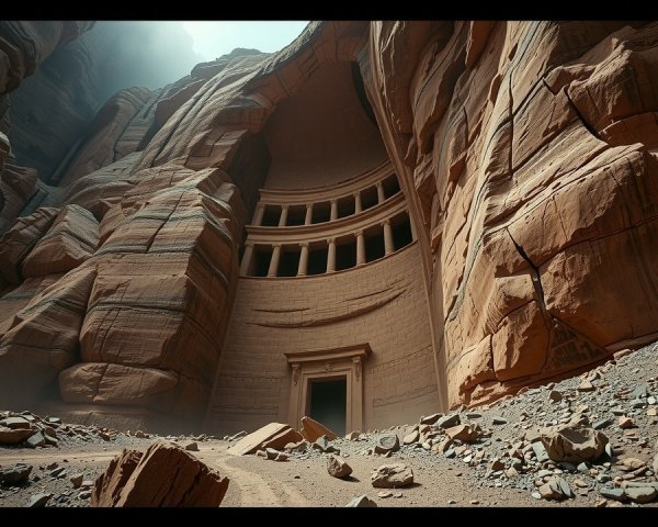Ancient Monument in a Rugged Canyon Landscape