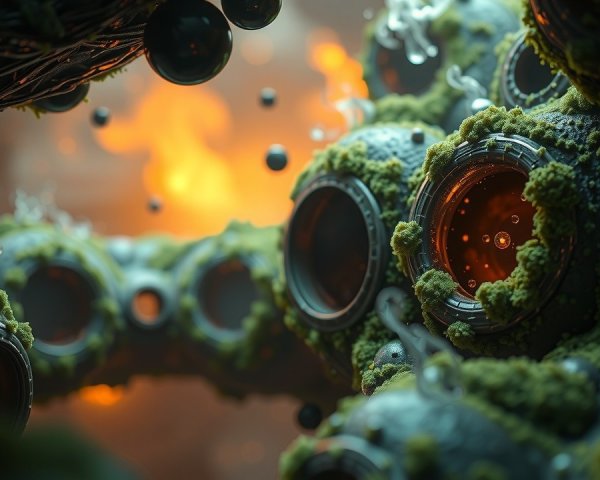 Intricate Organic Environment with Moss and Orbs