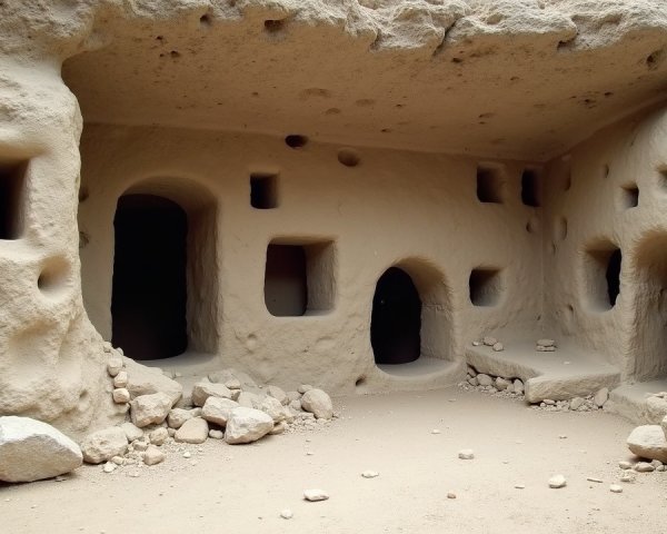 Ancient Cave Dwelling with Earthen Walls and Niches