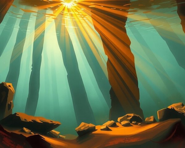 Underwater Landscape with Sunlight and Teal Hues