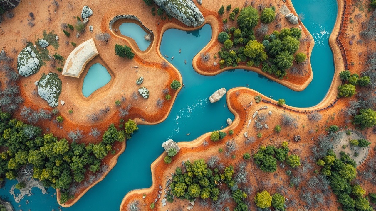 Aerial View of Vibrant Landscape with Winding River