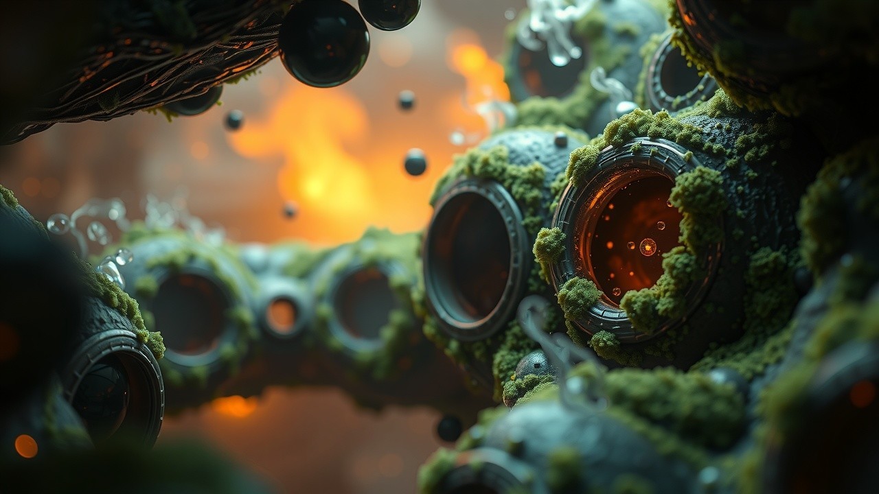 Intricate Organic Environment with Moss and Orbs