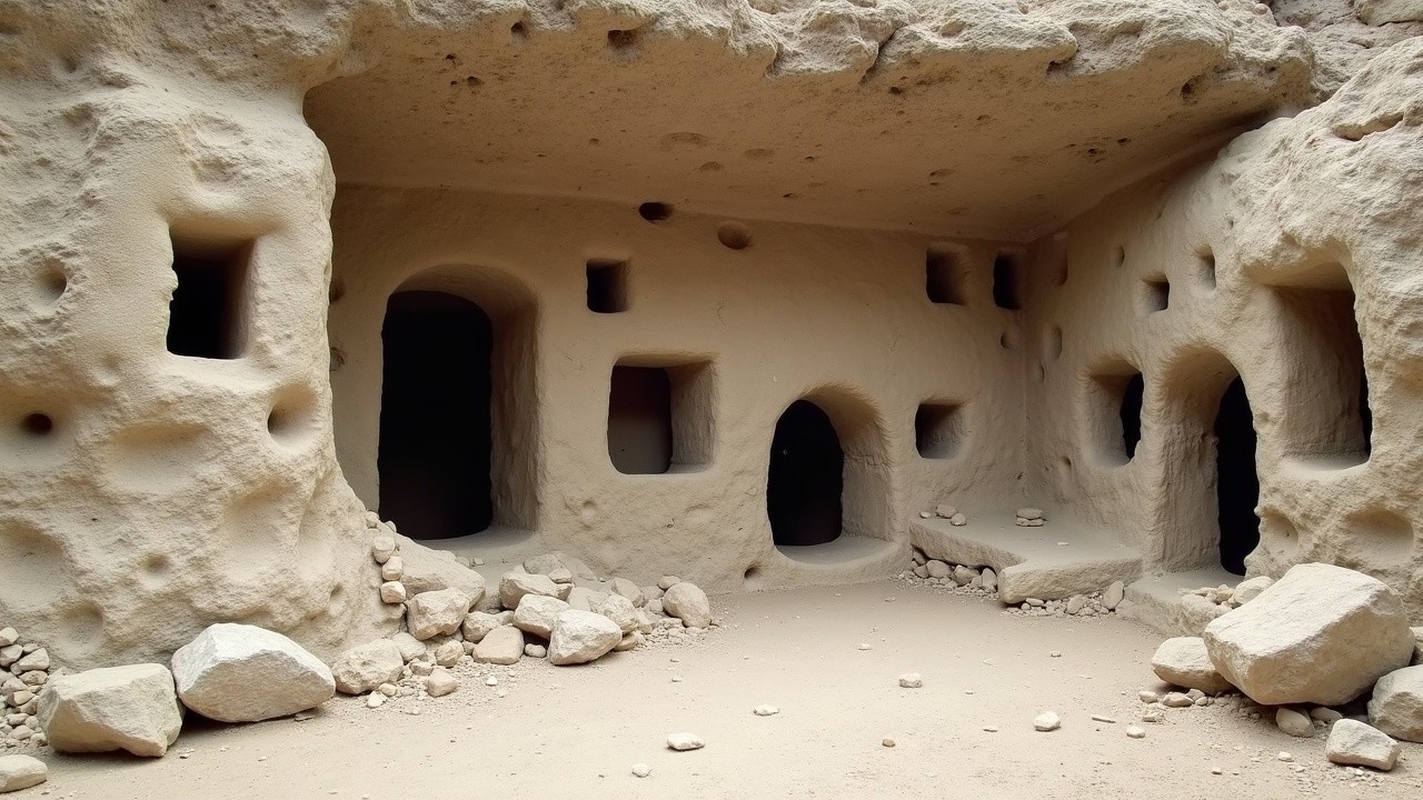 Ancient Cave Dwelling with Earthen Walls and Niches