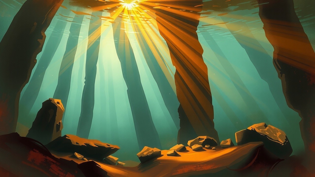 Underwater Landscape with Sunlight and Teal Hues