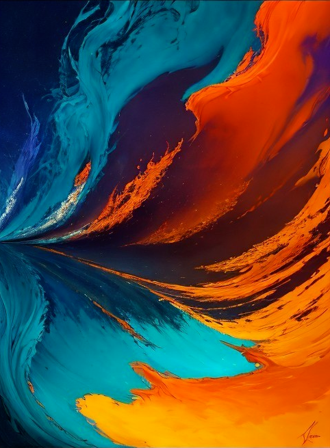 Cosmic Fusion: Dynamic Swirls in Blue & Orange