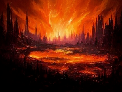 Dramatic Fiery Landscape of a Hellish Realm