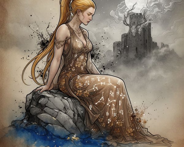 Watercolor Painting of Woman in Ethereal Gown