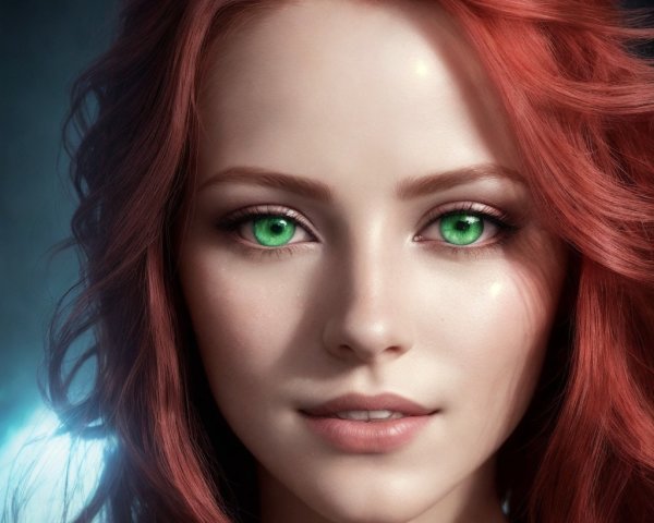Close-Up Portrait of a Woman with Green Eyes and Red Hair