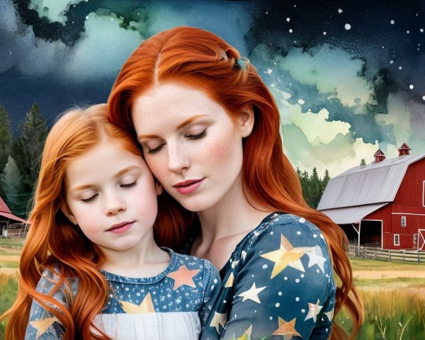 Warm Embrace Under a Starry Farm Landscape