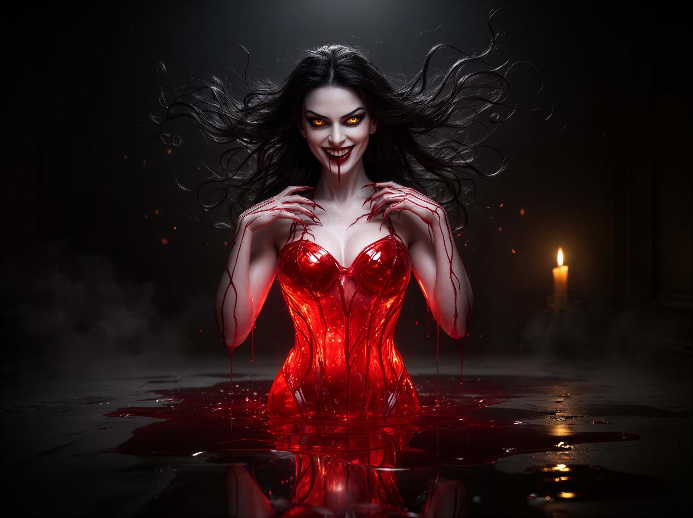 Vampire Woman in Blood with Crimson Glow and Corset