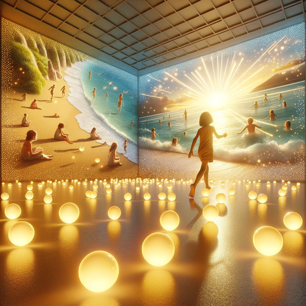 Surreal Art Installation with Beach Murals and Orbs
