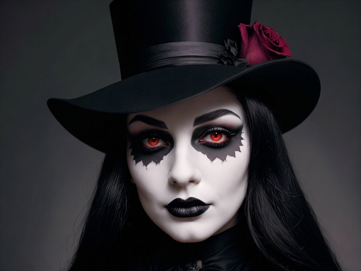 Theatrical Portrait with Gothic Makeup and Top Hat