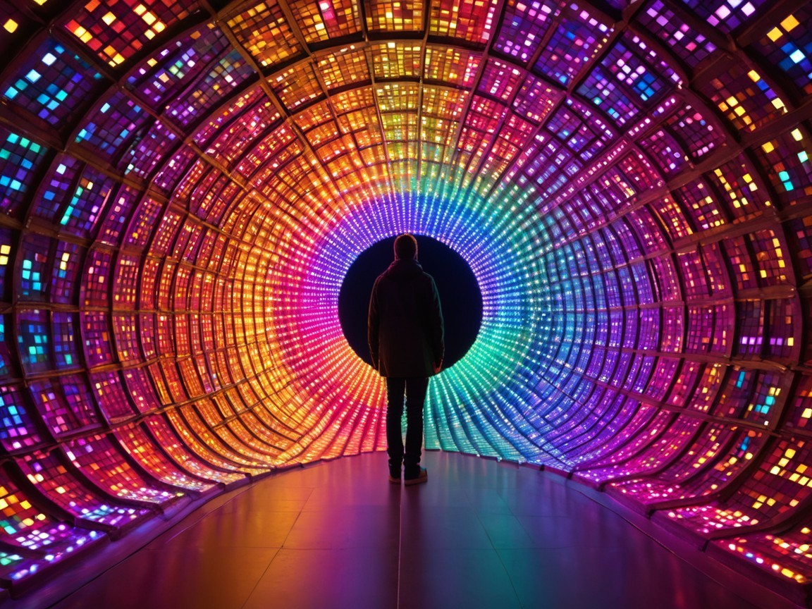 Vibrant Circular Tunnel with Colorful LED Lights