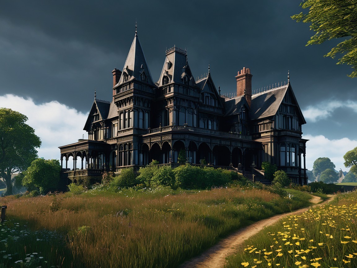 Gothic Victorian Mansion with Intricate Architectural Details
