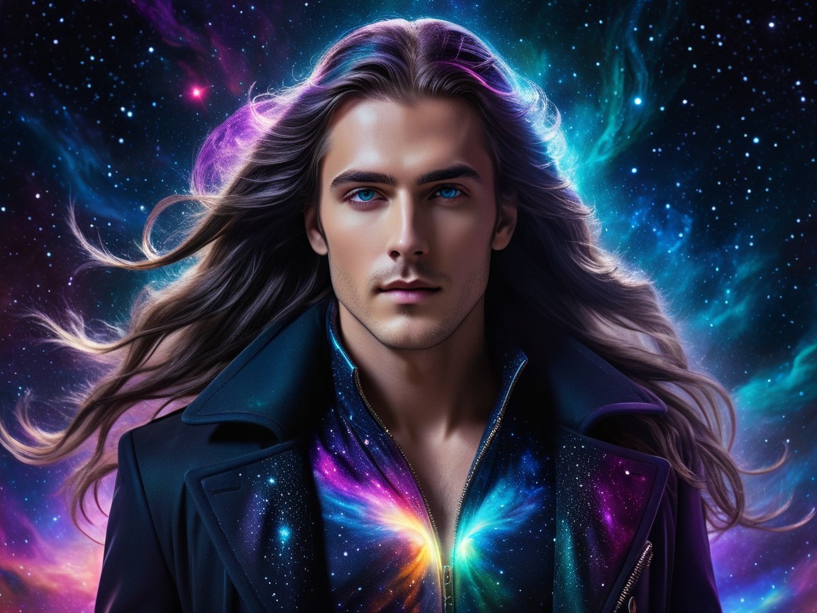 Cosmic Figure with Mystical Aura and Vibrant Colors