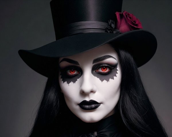 Theatrical Portrait with Gothic Makeup and Top Hat