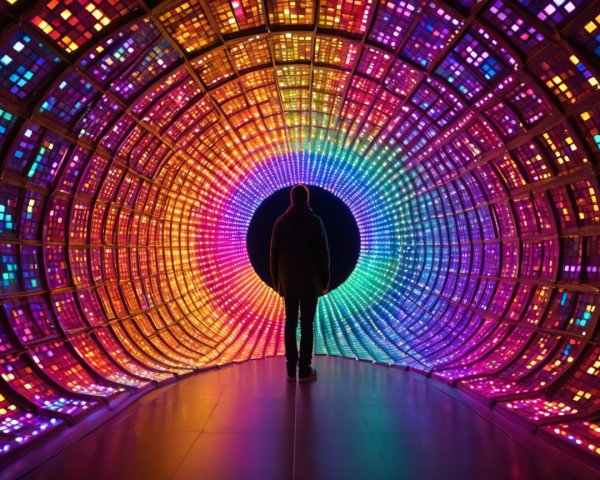 Vibrant Circular Tunnel with Colorful LED Lights