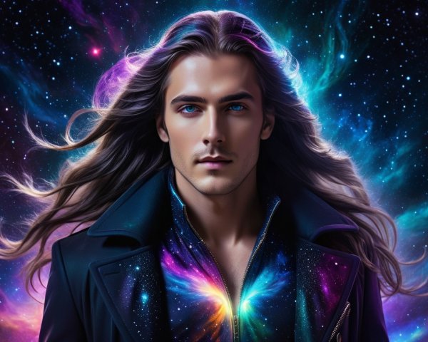 Cosmic Figure with Mystical Aura and Vibrant Colors
