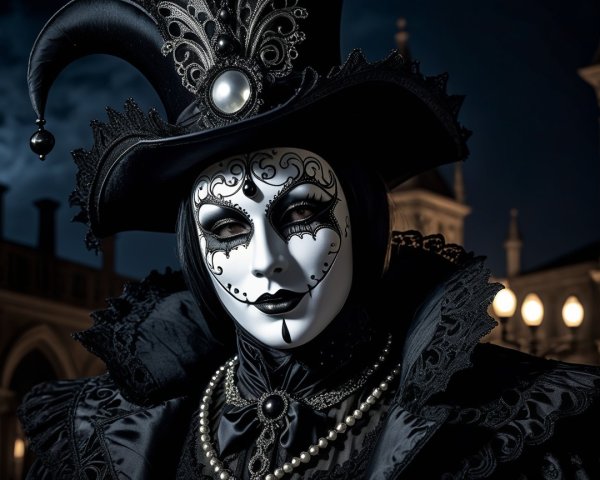 Elaborate Dark Attire Against Night Backdrop