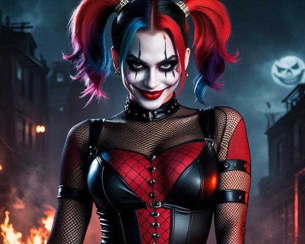 Vibrant Character with Dual-Colored Hair and Edgy Outfit