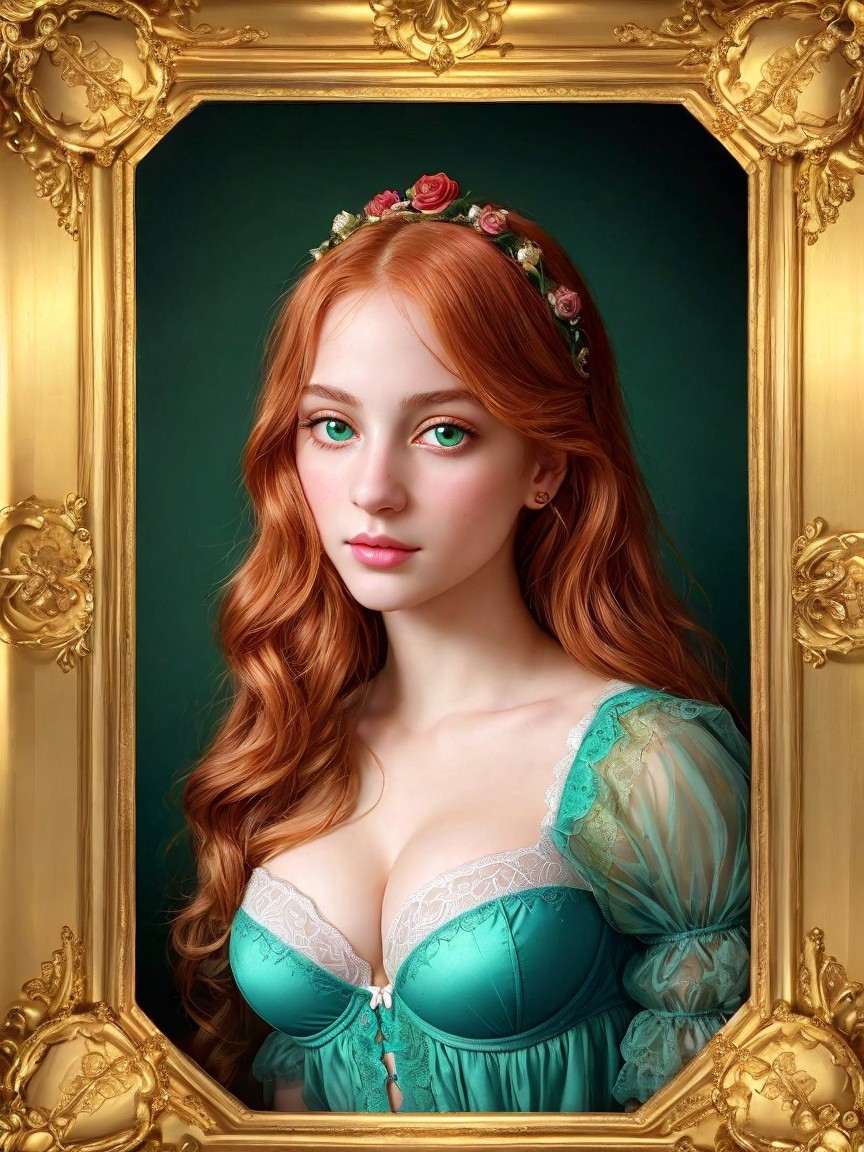 Portrait of a Young Woman in Vintage Turquoise Dress