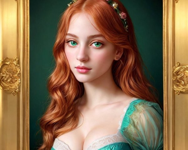 Portrait of a Young Woman in Vintage Turquoise Dress