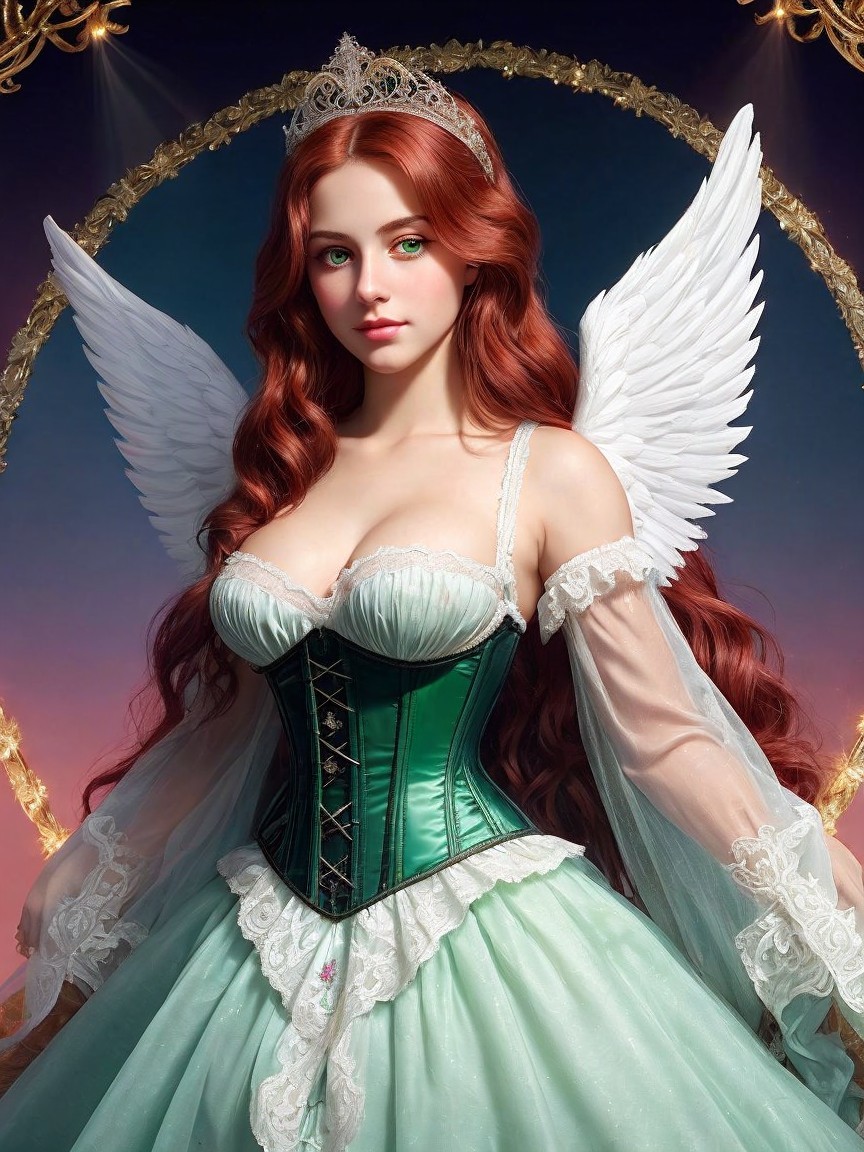 Fairy Tale Character with Red Hair and White Wings