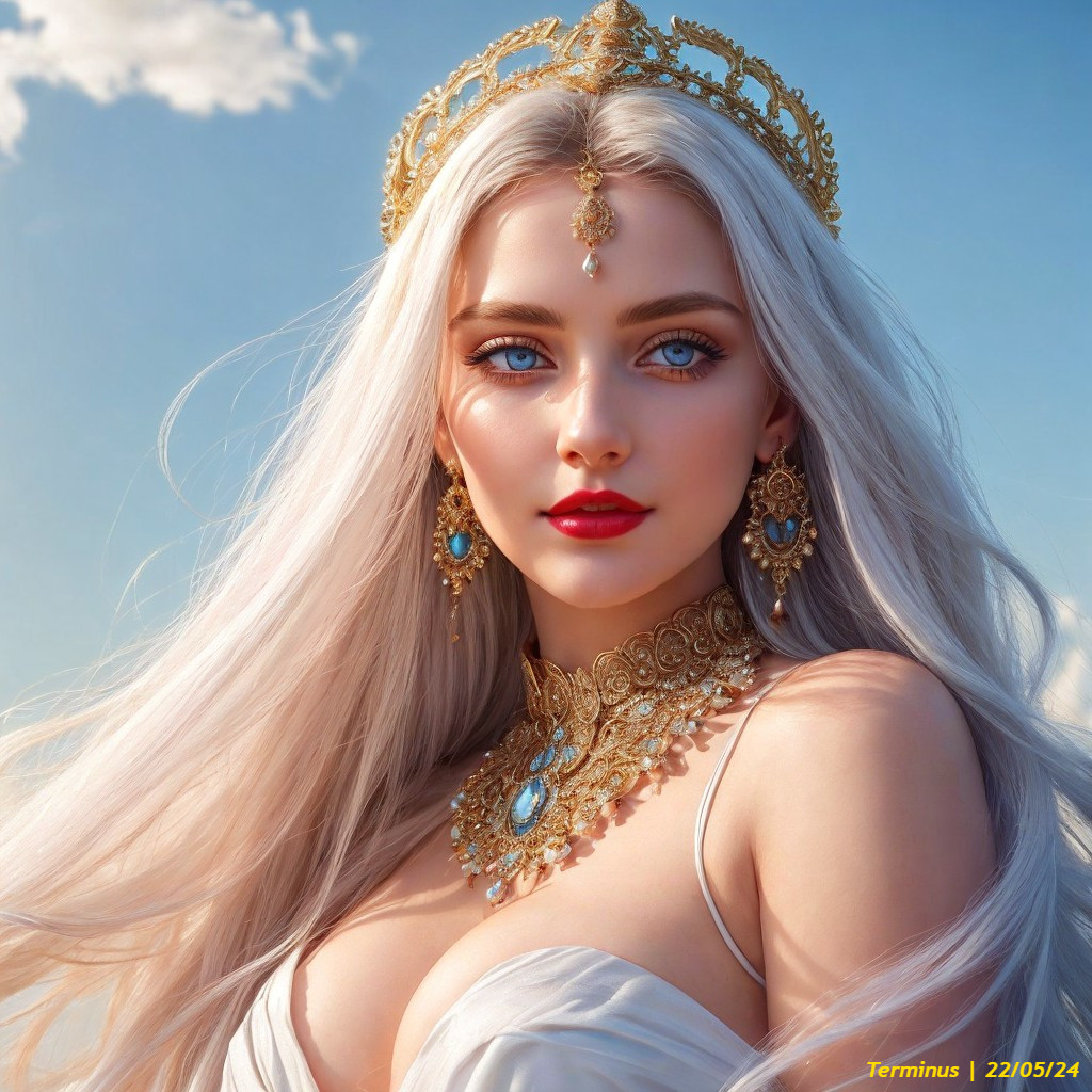 Portrait of a Woman with Silver Hair and Blue Eyes