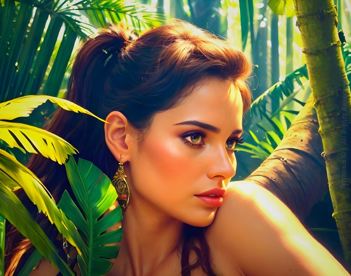 Portrait of a Young Woman in a Jungle Setting