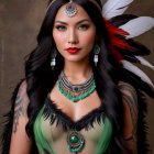 Portrait of a woman with vibrant jewelry and tattoos