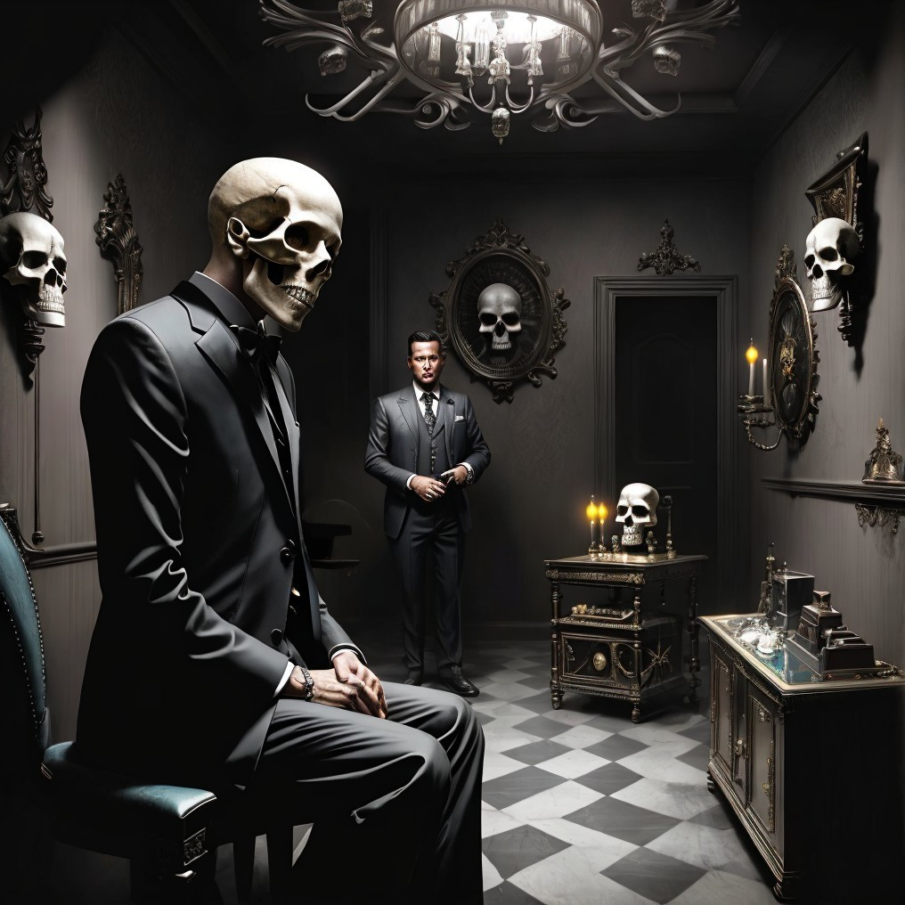 Dark Opulent Room with Skulls and Elegant Decor