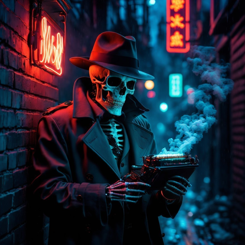 Noir Scene with Neon Lights and Smoky Atmosphere