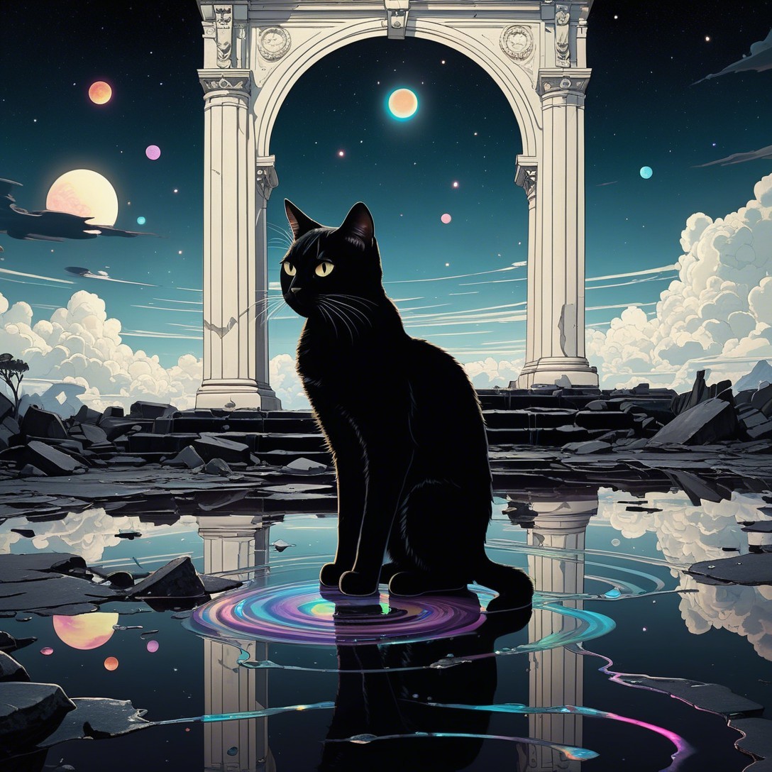 Black Cat on Cosmic Vortex with Reflective Surface