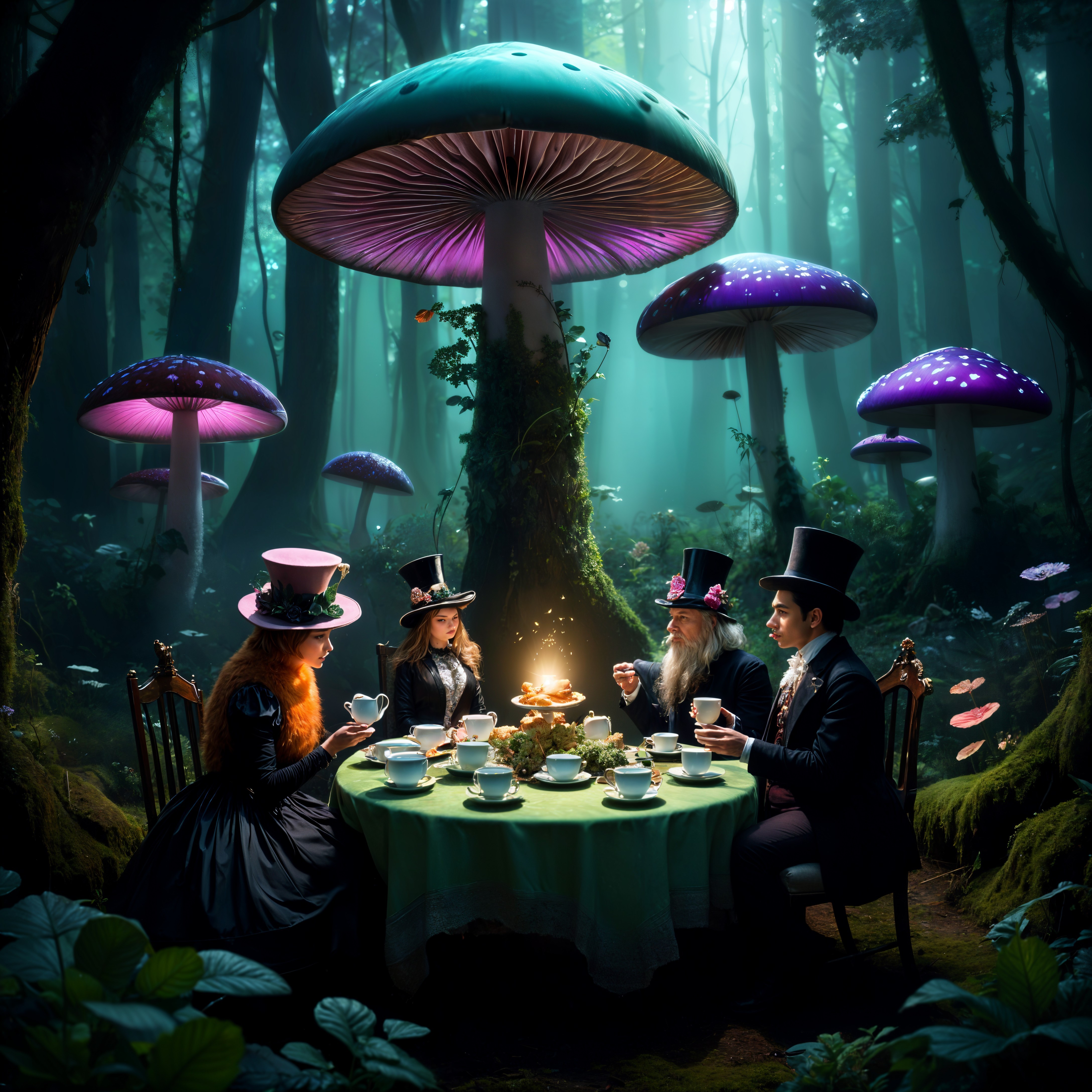 Alice in Wonderland Characters at a Tea Party Setting