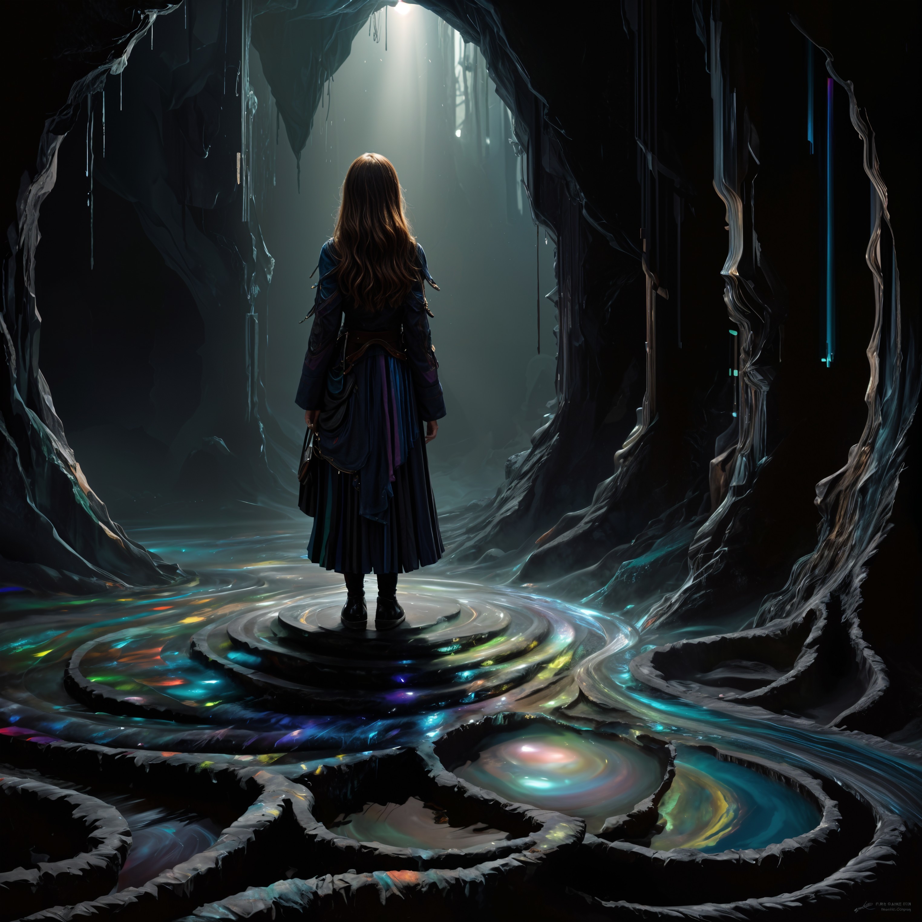 Mystical Cavern with Colorful Patterns and Ethereal Light