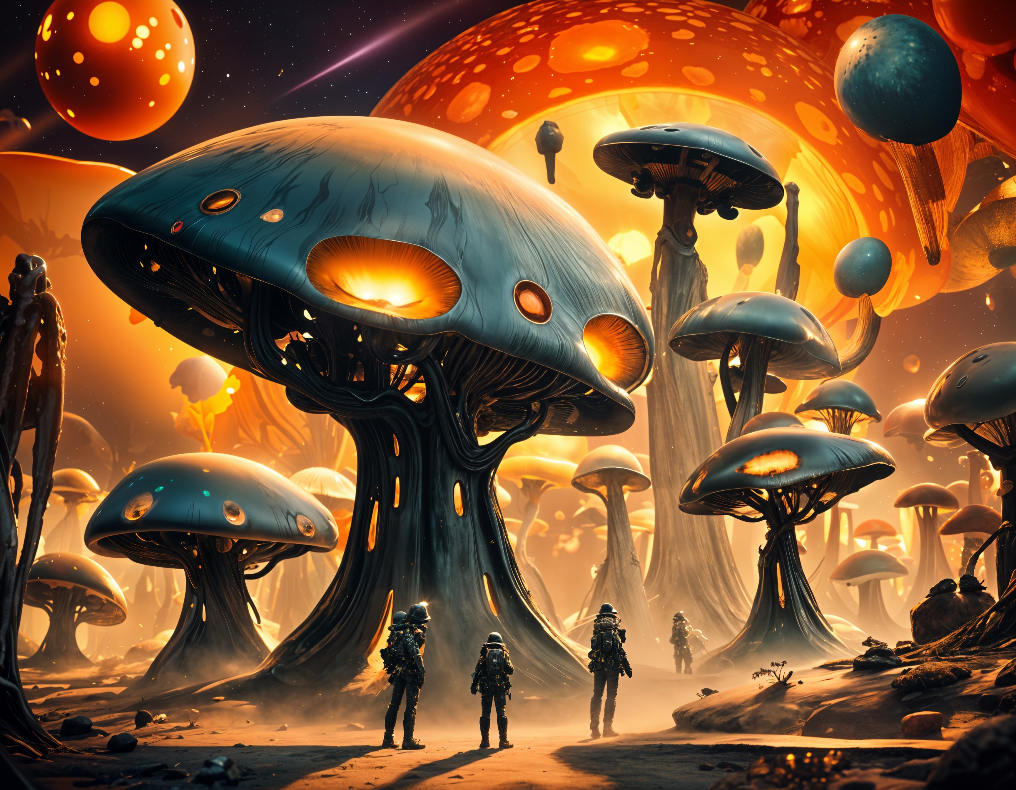 Surreal Alien Landscape with Glowing Mushrooms