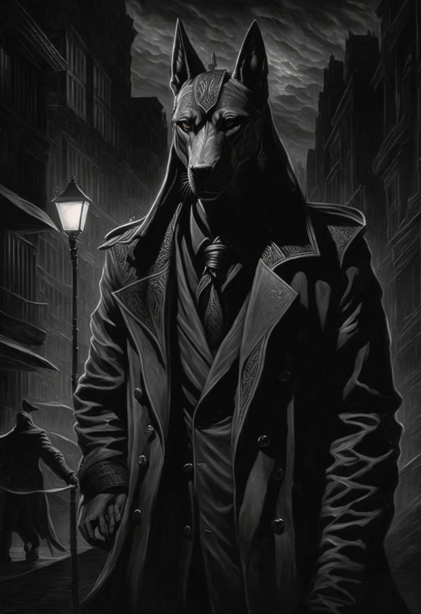 Mysterious Figure in Shadowy Urban Landscape