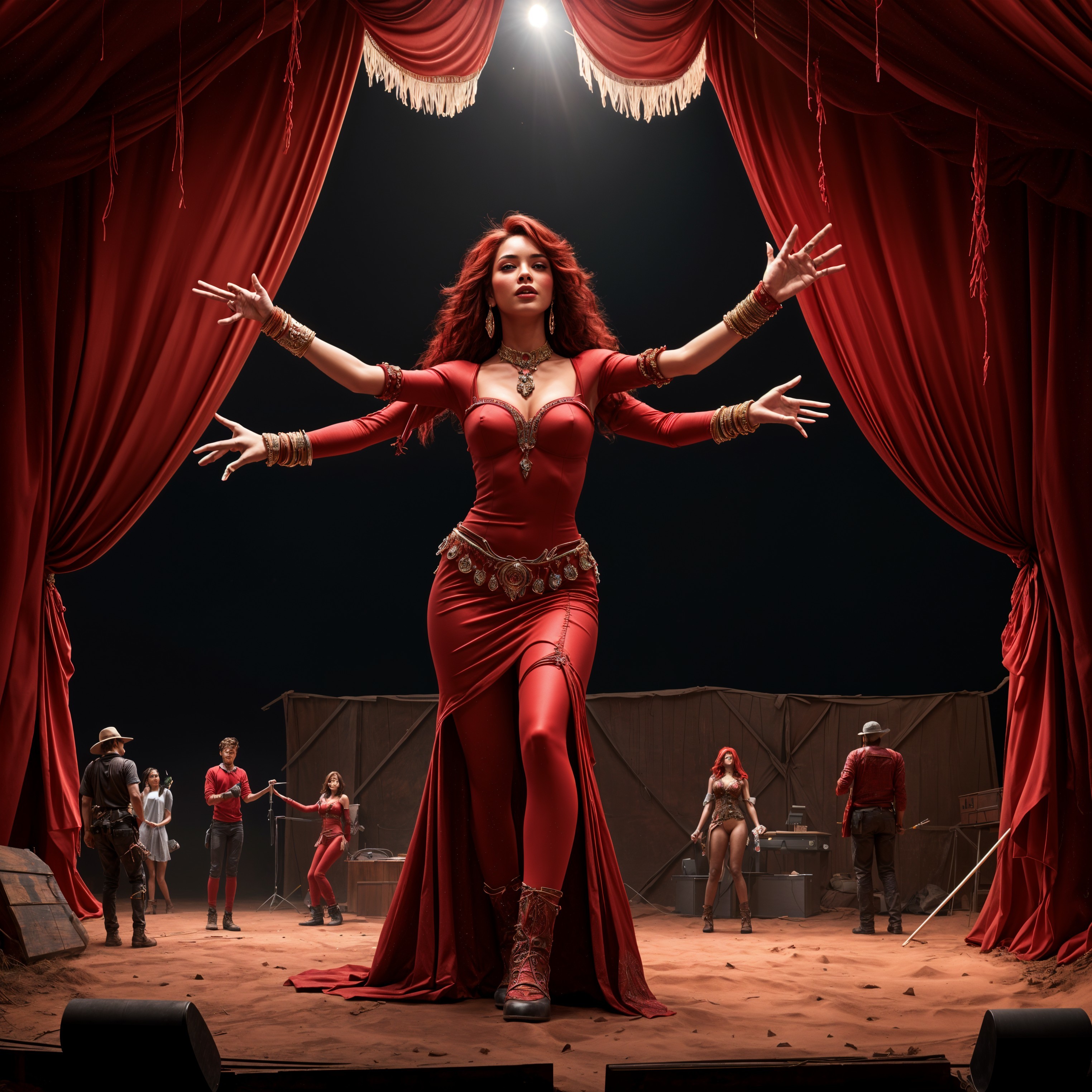 Dramatic Stage Scene with Performer and Ensemble Characters